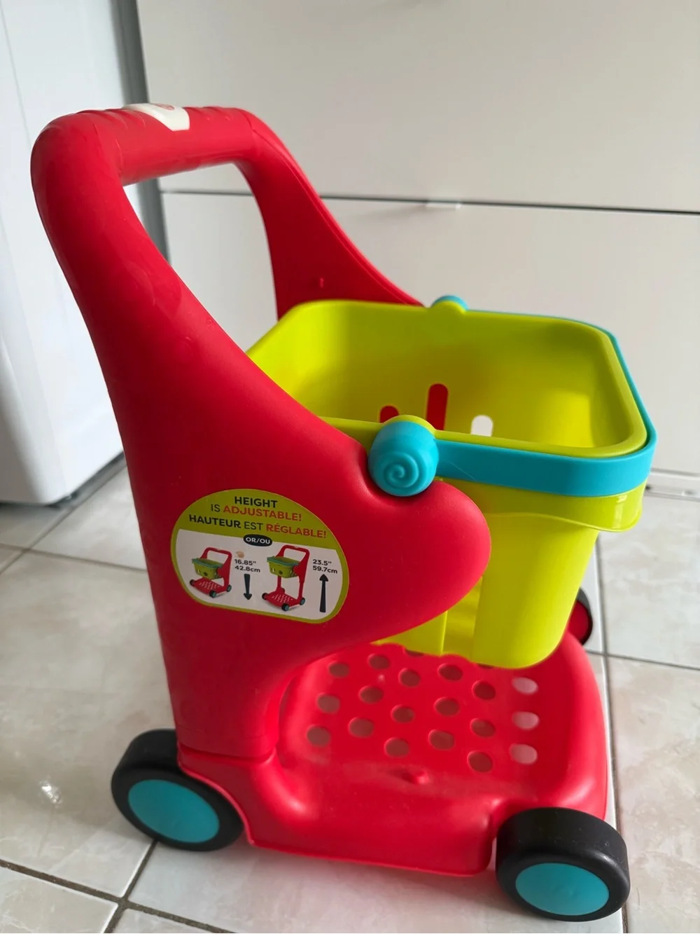 Kids Red and Lime Play Shopping Cart - Toy Push Cart